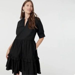 J. Crew Ruffleneck Tiered Popover Dress Black Medium